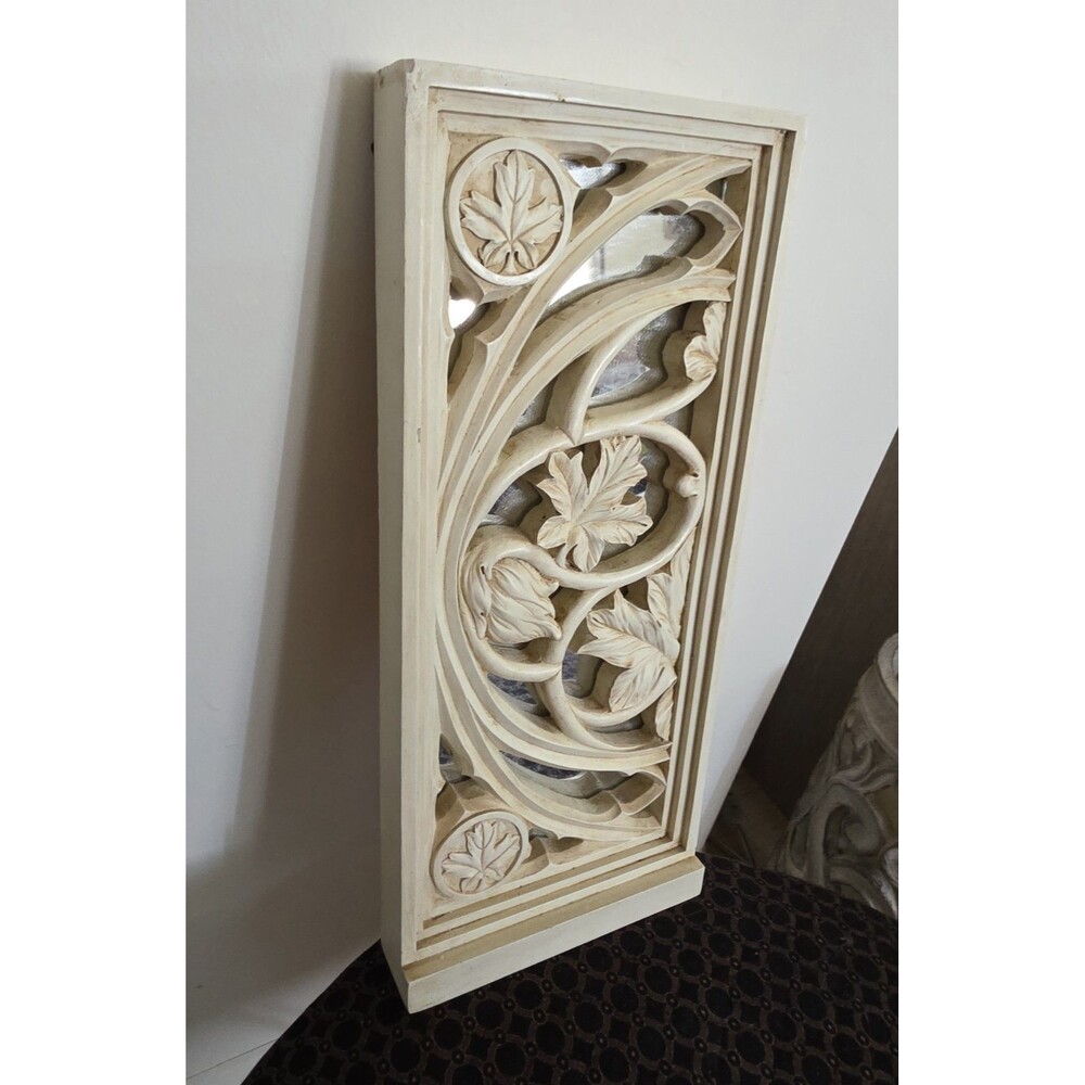 Cool Decorative Accent Mirror Wall Hanging Leaves Distressed Rectangle 13.5"x6"